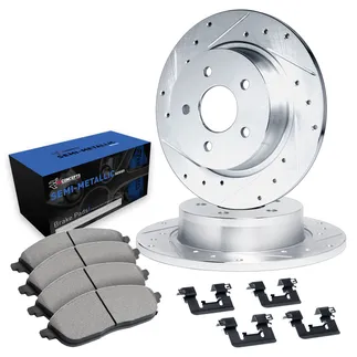 R1 Concepts WGYH1-40094 Drilled & Slotted Silver Rotor Set W/ Semi-Met Pads & Hdw